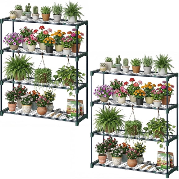 4 Tier Portable Plant Greenhouse Shelf 35 x 12 x 42 Inch Rustproof Metal Rack