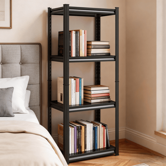 4-Tier Pot Rack Adjustable Kitchen Shelf Heat Resistant 14" W x12"D x 44" H Metal Pantry Shelf with Storage 600lbs Per Tier Suitable for Pantry Dinning Room Black