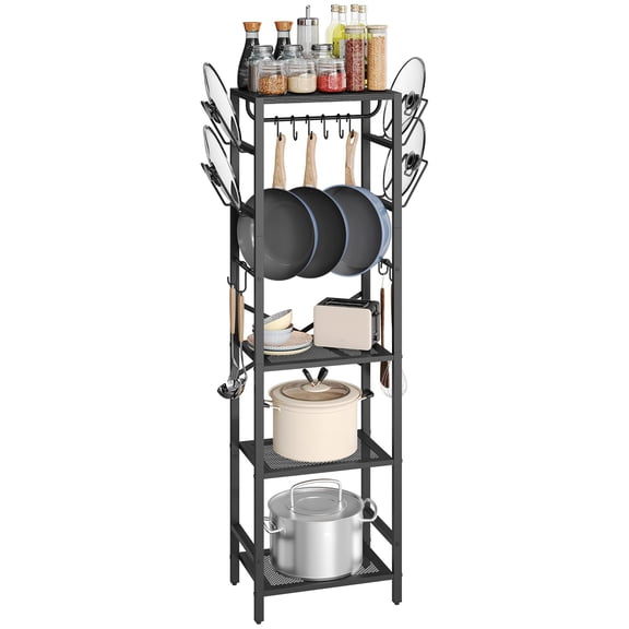 4-Tier Pot Rack Black Freestanding Cookware Organizer with U-Shaped Lid Holders