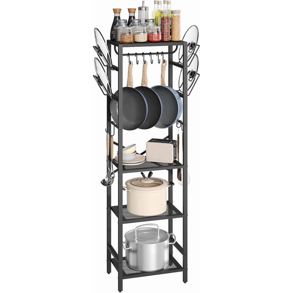 4-Tier Pot Rack, Pots and Pans Organizer for Kitchen, Lid Organizer Rack with U-Shaped Lid Holders, Kitchen Storage Shelf for Standing Cookware, Black POBK3001