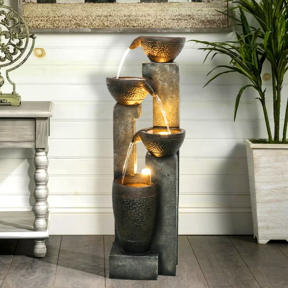 4-Tier Pots Outdoor Water Fountain for Garden - Outdoor Water Fountain for Yard, Floor Patio, Backyard and Home Art Decor