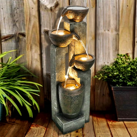 4-Tier Pots Outdoor Water Fountain for Garden - Outdoor Waterfall Fountain for Yard, Floor Patio, Backyard and Home Art Dcor