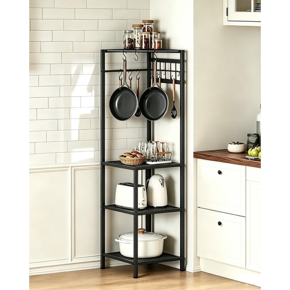 4-Tier Pots and Pans Organizer with 10 Hooks for Kitchen Corner | Pots Rack, Cookware Stand, for Kitchen, Dining Room, Pantry, Rustic Brown