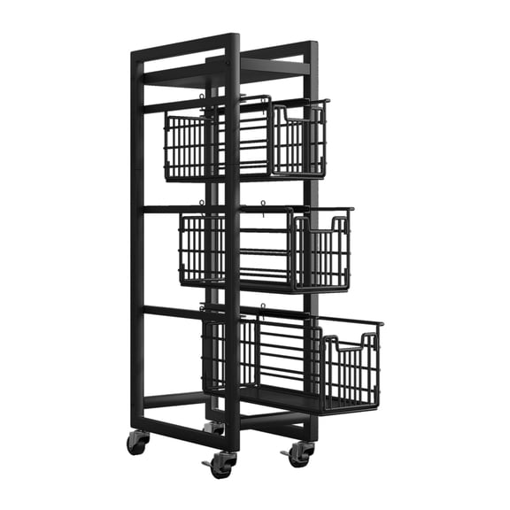 ABCOOL Pull-Out Storage Organizer Rolling Utility Cart Modern 3-Tier Steel Black 1-Pack 35 in H x 15 in L x 8 in W
