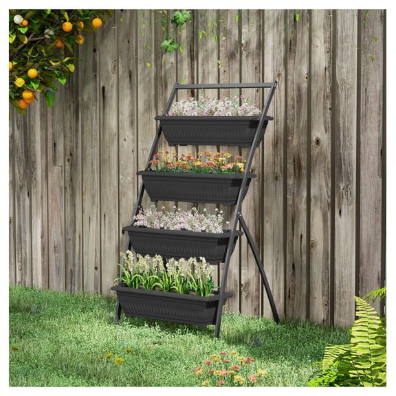 4-Tier Raised Garden Planter, Vertical Plant Stand - Black Grow Boxes for Vegetables & Flowers