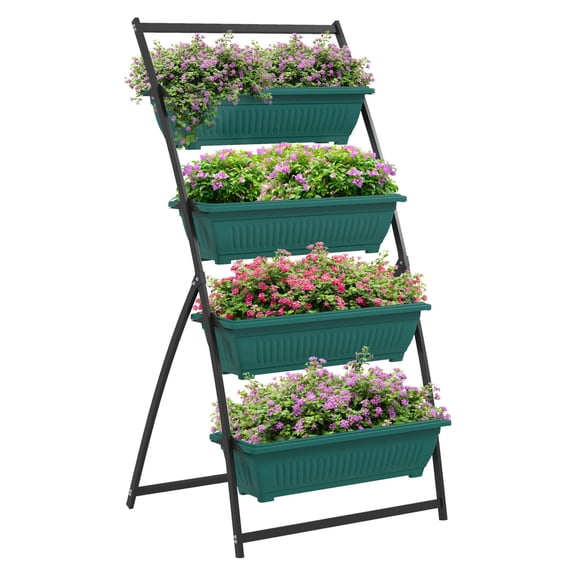 4-Tier Raised Garden Planter, Vertical Plant Stand - Outdoor Vegetable & Flower Grow Box, Space Saving Stackable Garden Bed - Green