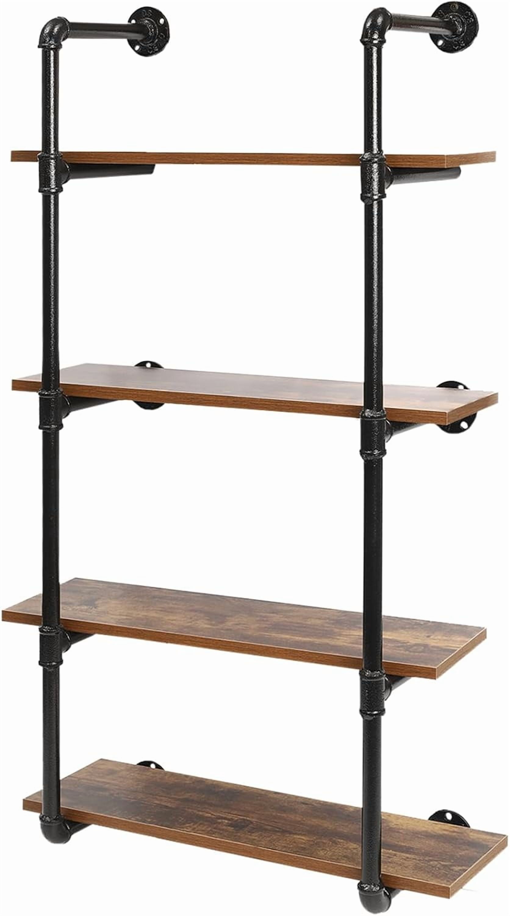 4 Tier Real Wood Wall Mounted Storage Shelves with Metal Frame ...