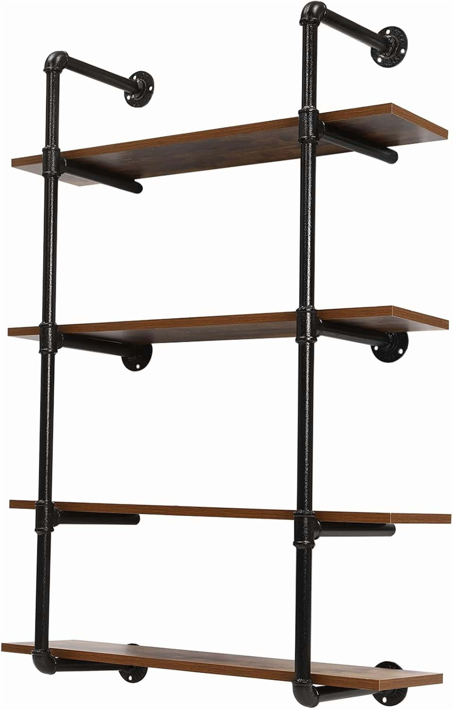 View of 4 Tier Real Wood Wall Mounted Storage Shelves with Metal Frame ...