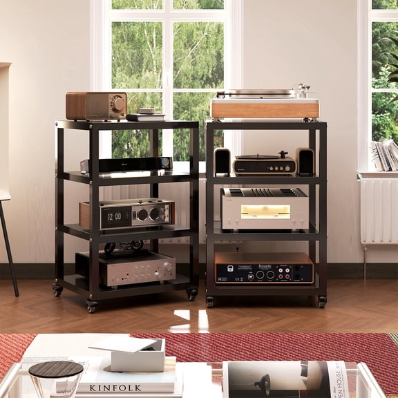 4 Tier Record Player Stand with Storage,Media Stand Heavy Duty Media Shelf,Record Player Shelf for DVD AV,31.5"*19.69"*15.75"