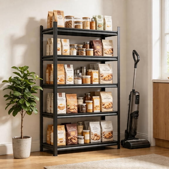 5-Tier Reinforced Baking Rack, Freestanding Heavy Duty Kitchen Storage, Rust-Resistant Utility Shelf, Adjustable Height, 2500lb, Thickened Panel, Sturdy Shelving for Whole House Daily Use