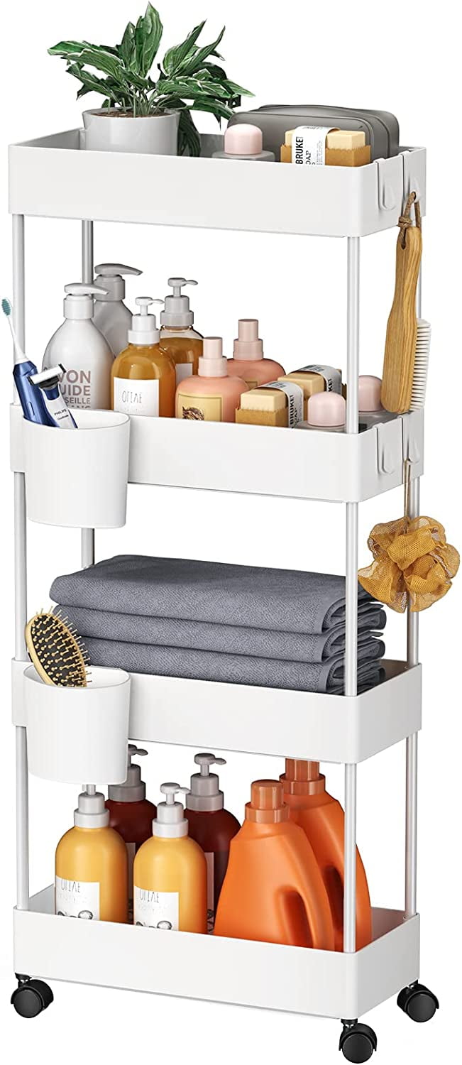 4 Tier Removable Slim Storage Cart Rolling Cart Bathroom Organizers