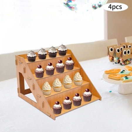 4 Tier Retail Display Rack, 4 pcs Display Rack, Log Color Tabletop Display Stand 15*14.5*10.5in 4* Retail Display Stands