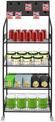 4 Tier Retail Display Rack Stand Metal Snack Candy Display Cart with ...