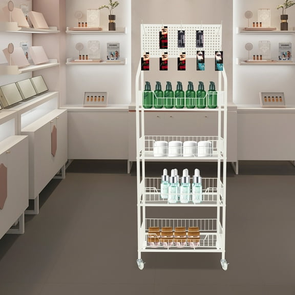 4 Tier Retail Display Rack Stand, Snack Candy Display Organizer, Snack Rack, Basket Stand Cart