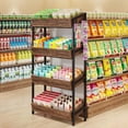 thumbnail image 1 of 4-Tier Retail Display Rack, Wooden Snack Candy Stand, Concession Potato Chip Display Shelf, Storage Shelving Organizer with Heavy-Duty Metal Frame, Easy Assembly(1, Brown), 1 of 8