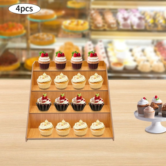 4 Tier Retail Stair Shelf Cupcake Stand, Stepped Tabletop Display Stand Display Riser for Food, Dessert, Cookie, Decor