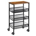thumbnail image 1 of Black 4-Tier Mesh Wire Rolling Utility Cart with 2 Lockable Wheels, Multi-Purpose Storage Trolley for Home, Kitchen and Office, 1 of 7