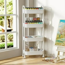 4 Tier Rolling Cart with Locking Wheels, Storage Cart for Kitchen, Office, Bedroom - White