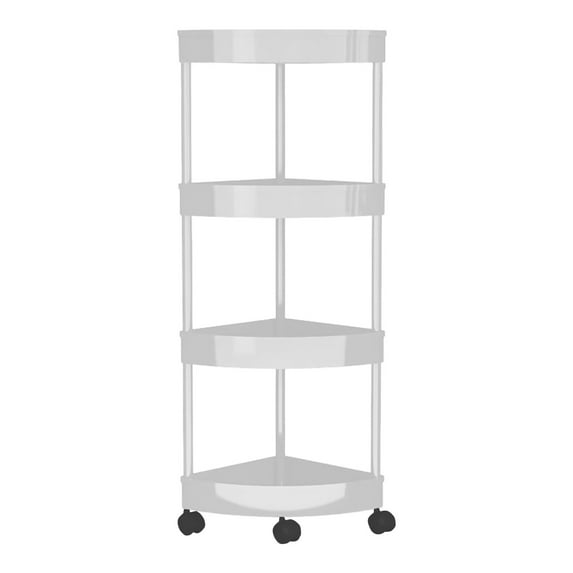 4-Tier Rolling Corner Shelf Bathroom Storage Organizer Moveable Kitchen Cart 13.5" Narrow Triangle Snack Organizer Waterproof Plastic Rack