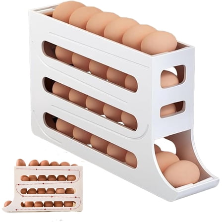 4 Tier Rolling Egg Holder Dispenser,Tiers Egg Holder for Fridge, Auto Rolling Fridge Egg Organizer,Space-Saving Refrigerator Egg Holders, arge Capacity Egg Holder Dispenser for Refrigerator