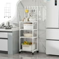 thumbnail image 1 of 4-Tier Rolling Kitchen Cart with Casters - 51" White Storage Rack for Bathroom, Living Room & Bedroom, 1 of 6