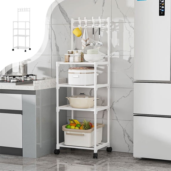4-Tier Rolling Kitchen Cart with Casters - 51" White Storage Rack for Bathroom, Living Room & Bedroom