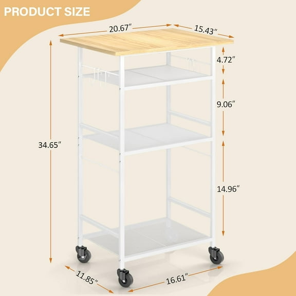 4 Tier Rolling Kitchen Microwave Cart with Storage, Coffee Station Cart Rack Organizer for Living Room Office Balcony