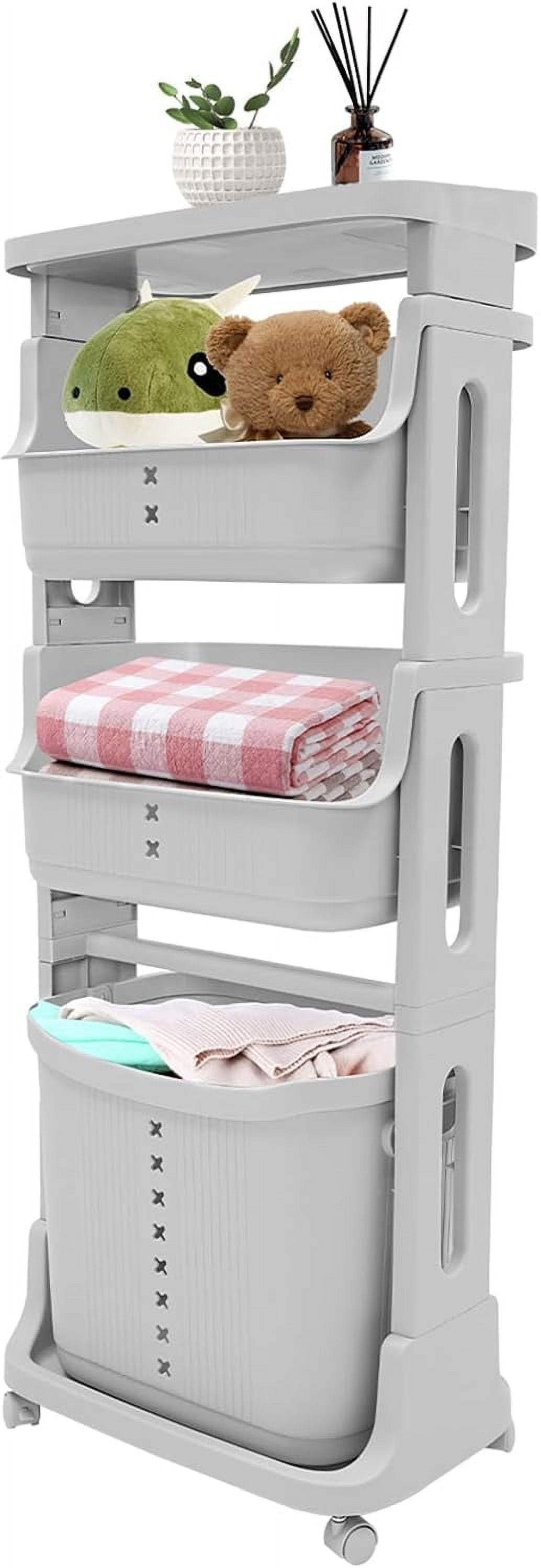 2-Tier Rolling Laundry Hamper With Removable Baskets | Wheels & Handle For Easy Moving | Storage Cart For Bedroom, Bathroom, Laundry Room
