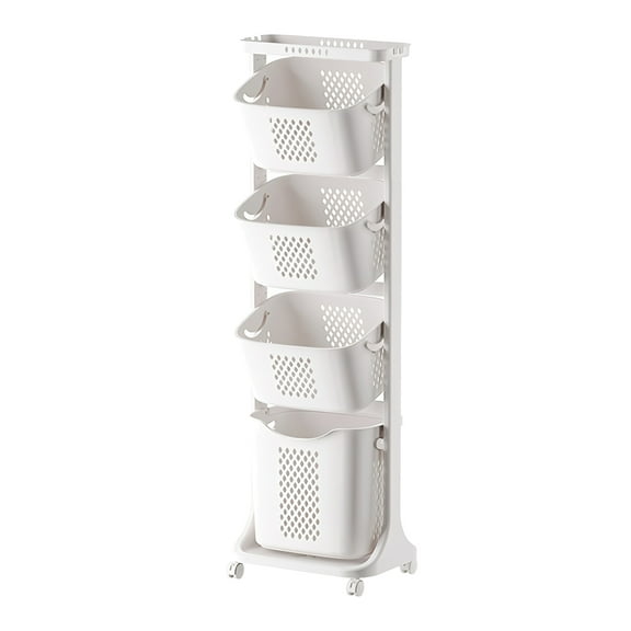4-Tier Rolling Laundry Sorter with Wheels & Removable Baskets, White