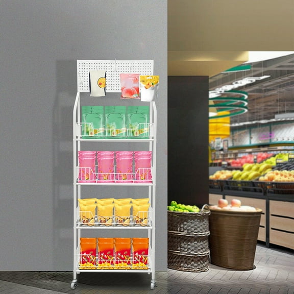 4-Tier Rolling Shelves with Hooks White Rack with Rolling Wheels, Cold-rolled Steel Free Standing Storage Rack