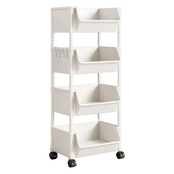 4 Tier Rolling Storage Cart, Slim Plastic Utility Trolley with Wheels, Kitchen Organizer Shelf for Bathroom, Living Room, Bedroom and Home Storage