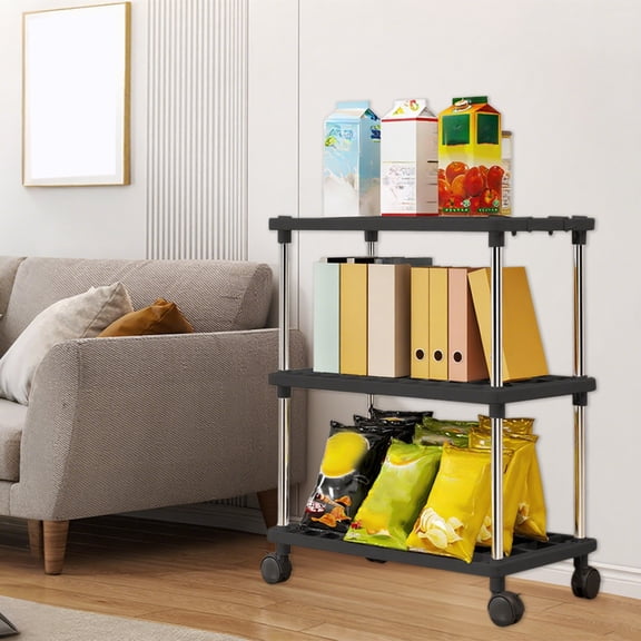 4-Tier Rolling Storage Cart with Wheels - 23 Inch Tall Mobile Organizer Shelf for Pantry, Bathroom, Kitchen | Space-Saving Plastic Utility Rack (Black)