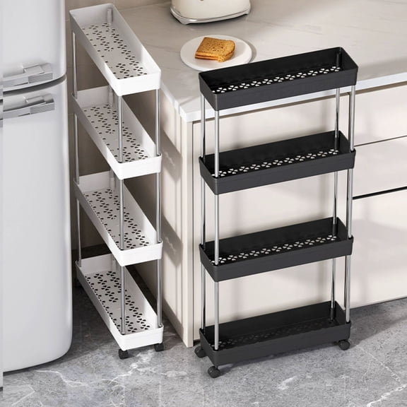 4-Tier Rolling Storage Cart with Wheels for Narrow Spaces – Slim Kitchen Shelf Organizer for Between Fridge and Cabinet, Bathroom and Laundry Room