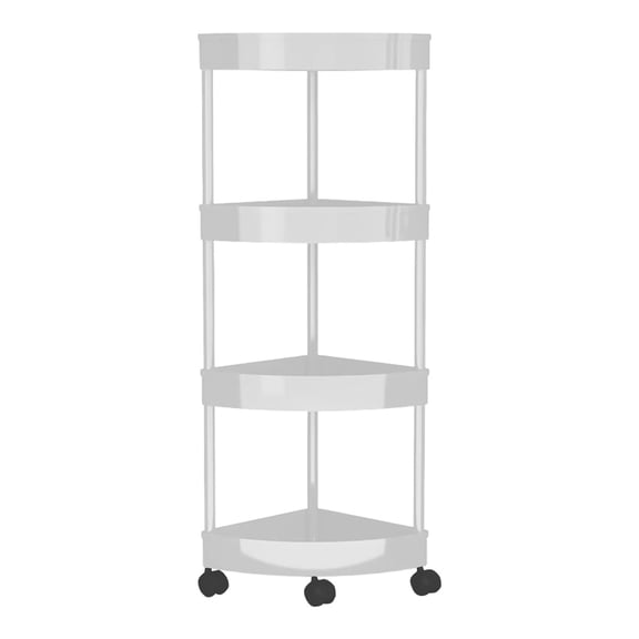 4 Tier Rolling Utility Cart with Drawer, Plastic Corner Shelf with Wheels, Standing Shower Stands for Living Room Bathroom Kitchen Corner Shelves, Display Shelf