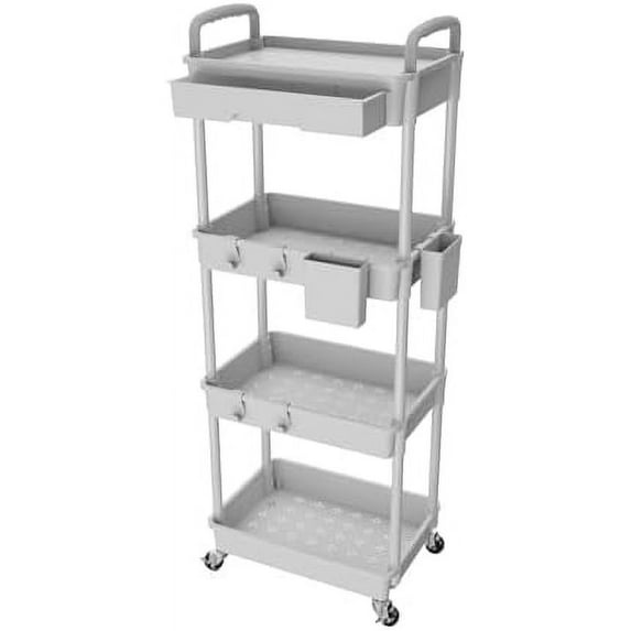 4 Tier Rolling Utility Cart with Drawer, Utility Cart Made of ...