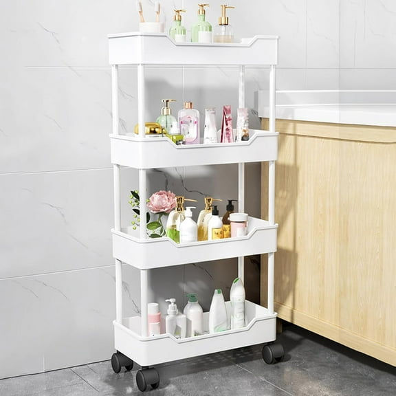 4 Tier Rolling Utility Cart, Multi-Functional Storage Trolley for Office, Living Room, Kitchen, Movable Storage Organizer with Wheels, White