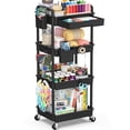 thumbnail image 1 of 4 Tier Rolling Utility Cart with Removable Drawer, Bathroom Storage Organizer with 2 Lockable Wheels, Mobile Shelving Unit for Kitchen, Office, Snack, Craft, Makeup, Baby Essentials, Black, 1 of 7