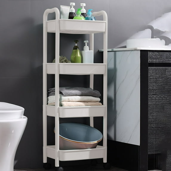 4-Tier Rolling Utility Cart with Wheels,Multi-Purpose Storage Organizer for Kitchen,Bathroom,Living Room,Heavy Duty Plastic Shelving Unit with Handles,15x10x41.3 Inches