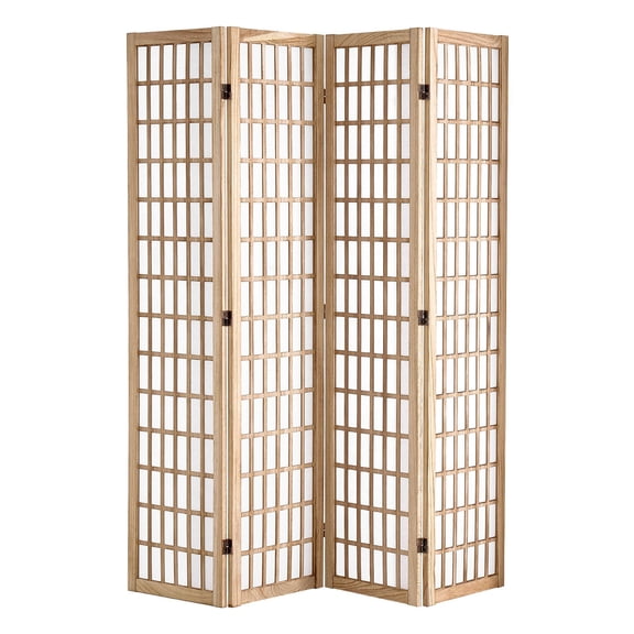 4-Tier Room Divider Japanese Style Folding Privacy Screen Natural Color for Home Office Partition