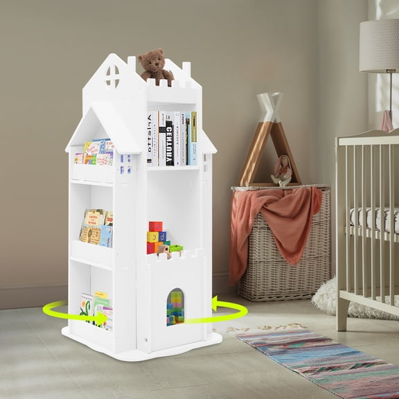 4 Tier Rotating Bookcase Kids Room Bookshelf Study Room Storage Display Shelf Used To Store Books, Picture Books, Decorations, Toys