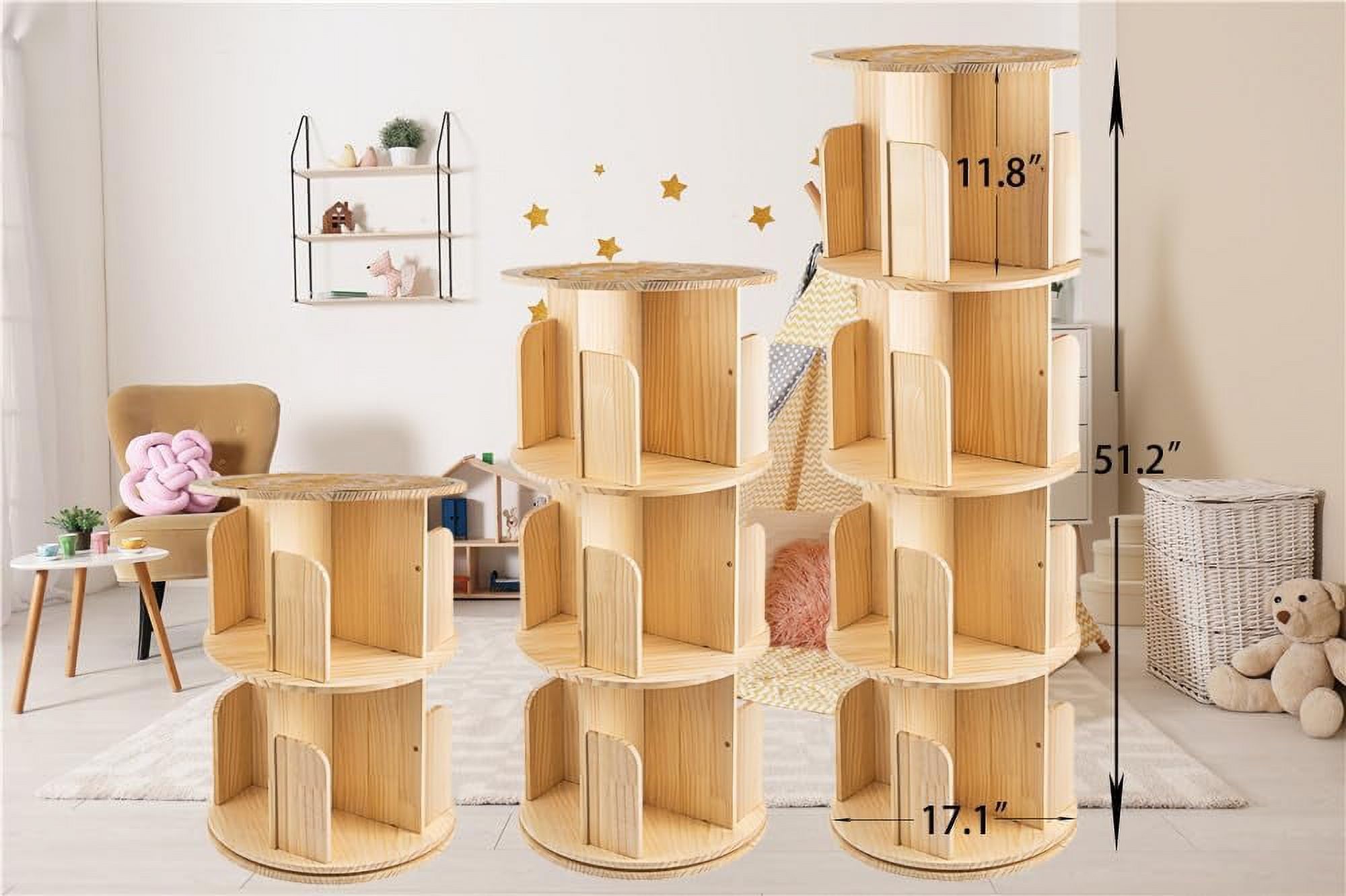 4 Tier Rotating Bookshelf, 360 Display Spinning Bookshelf, Rotating