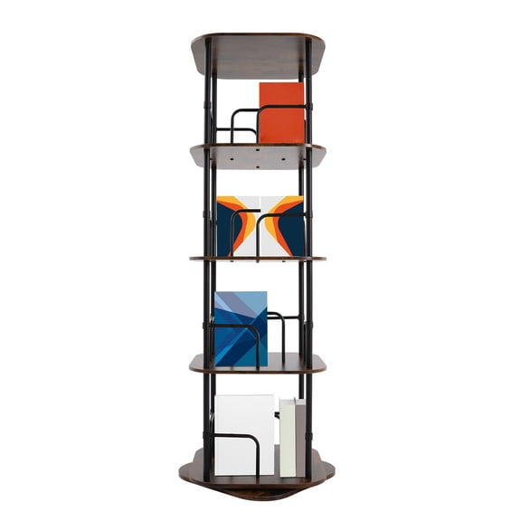 4-Tier Rotating Bookshelf 360 Rotating Bookshelf Modern Book Storage Shelf with Dual-layer Reinforced Base Low-Noise Bearing Turntable Free Standing Mount Type