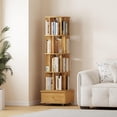 thumbnail image 1 of 4 Tier Rotating Bookshelf with Drawer, 360° Display Spinning Corner Bookcase with Wheels, Storage Rack for Small Spaces, Narrow Wood Book Shelf for Bedroom Living Room Study, 1 of 8