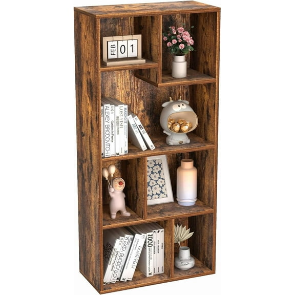 4-Tier Rotating Bookshelf, Small Corner Bookshelf for Small Space, 360 Display Floor Standing Bookcase Storage Rack, Wood Narrow Book Shelf Organizer for Bedroom, Living Room