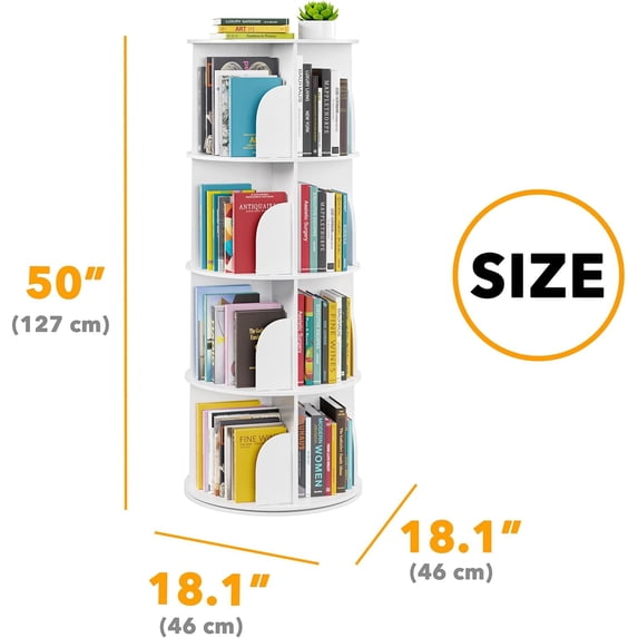 Rotating Vertical Storage 4 Tier Rotating Bookshelf Tower, Spinning Bookcase Lazy Susan ...