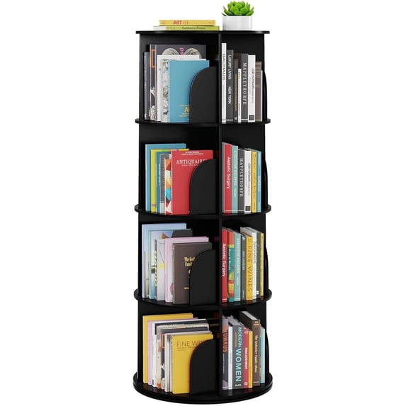 Book Rack Design Tower 4 Tier Rotating Bookshelf Tower, Spinning Bookcase Lazy Susan ...