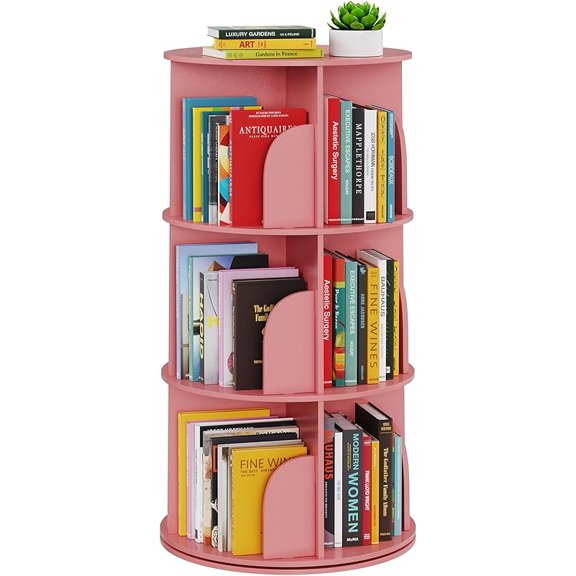 4 Tier Rotating Bookshelf Tower, Spinning Bookcase Lazy Susan, Revolving 360 Book Shelf Storage Round Carousel, Vertical Rotate Turning Spiral Corner Organizer, White