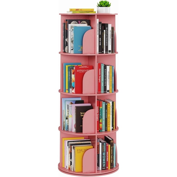 4 Tier Rotating Bookshelf Tower, Spinning Bookcase Lazy Susan, Revolving 360 Book Shelf Storage Round Carousel, Vertical Rotate Turning Spiral Corner Organizer