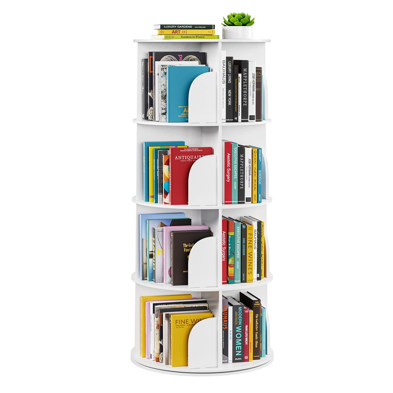 Revolving Paperback Book Racks 4 Tier Rotating Bookshelf Tower, Spinning Bookcase Lazy Susan ...