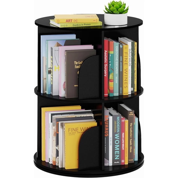 4 Tier Rotating Bookshelf Tower, Spinning Bookcase Lazy Susan, Revolving 360 Book Shelf Storage Round Carousel, Vertical Rotating Spiral Corner Organizer